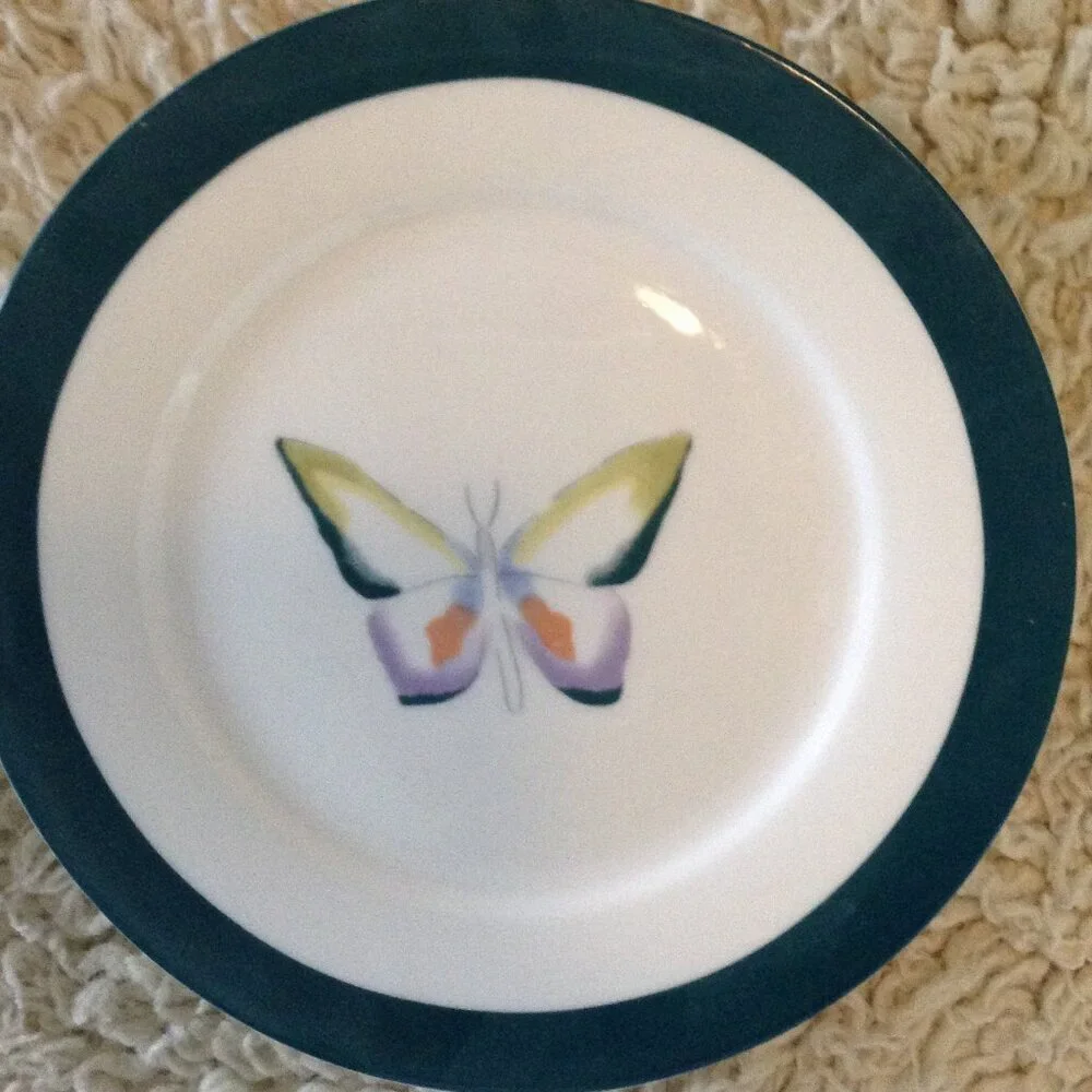 VINTAGE Lyons Fine China Salad plates; Teal, Butterflies, Lot of 6, Porcelain - Picture 5 of 5